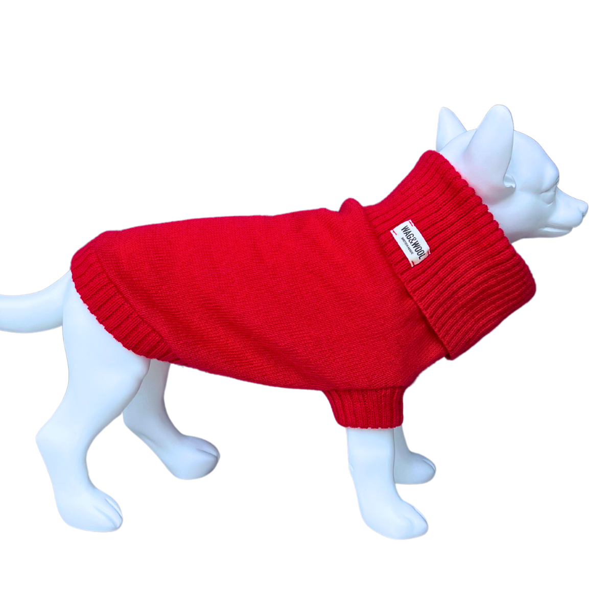 British wool dog jumper in cherry red