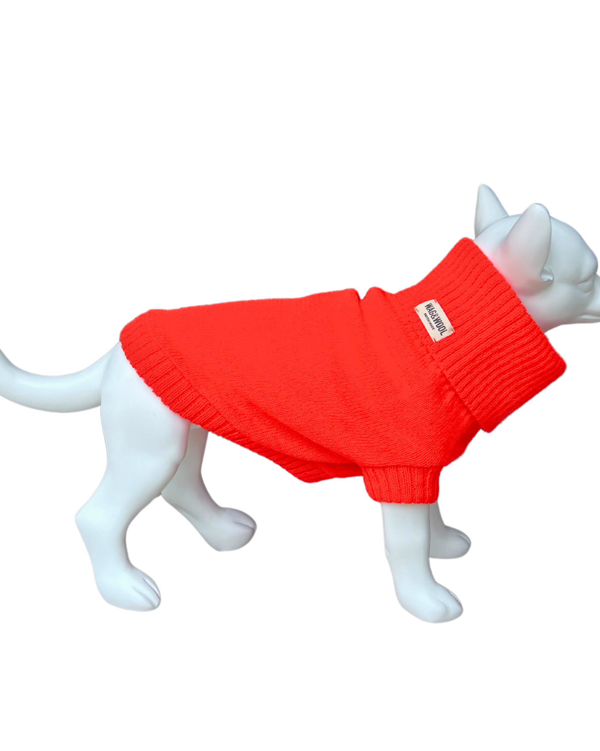 british wool dog jumper in lava orange