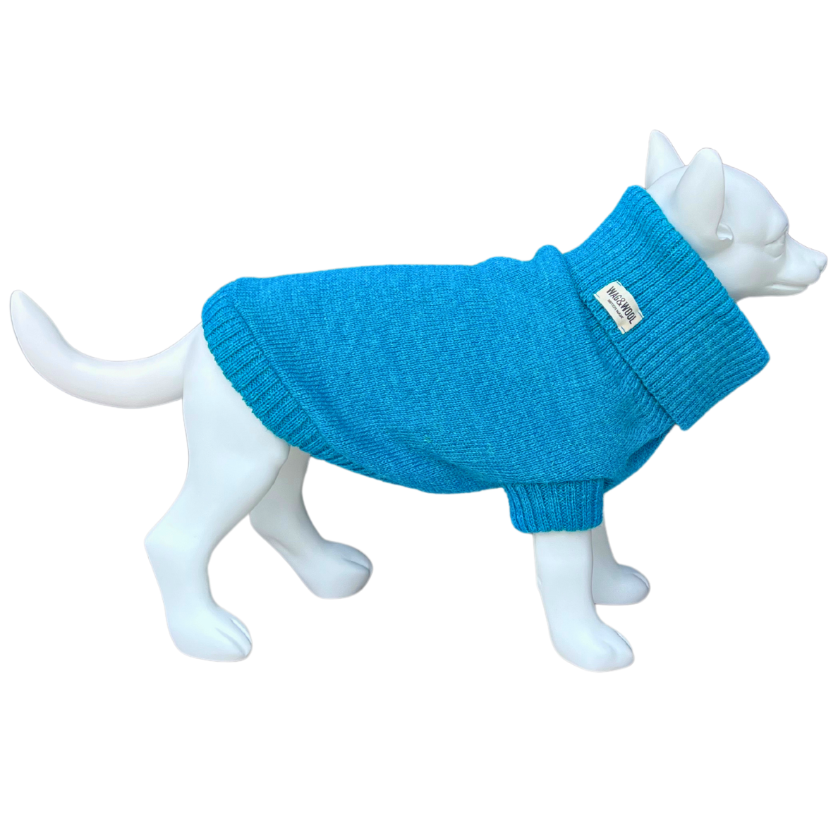 british wool dog jumper in cerulean blue