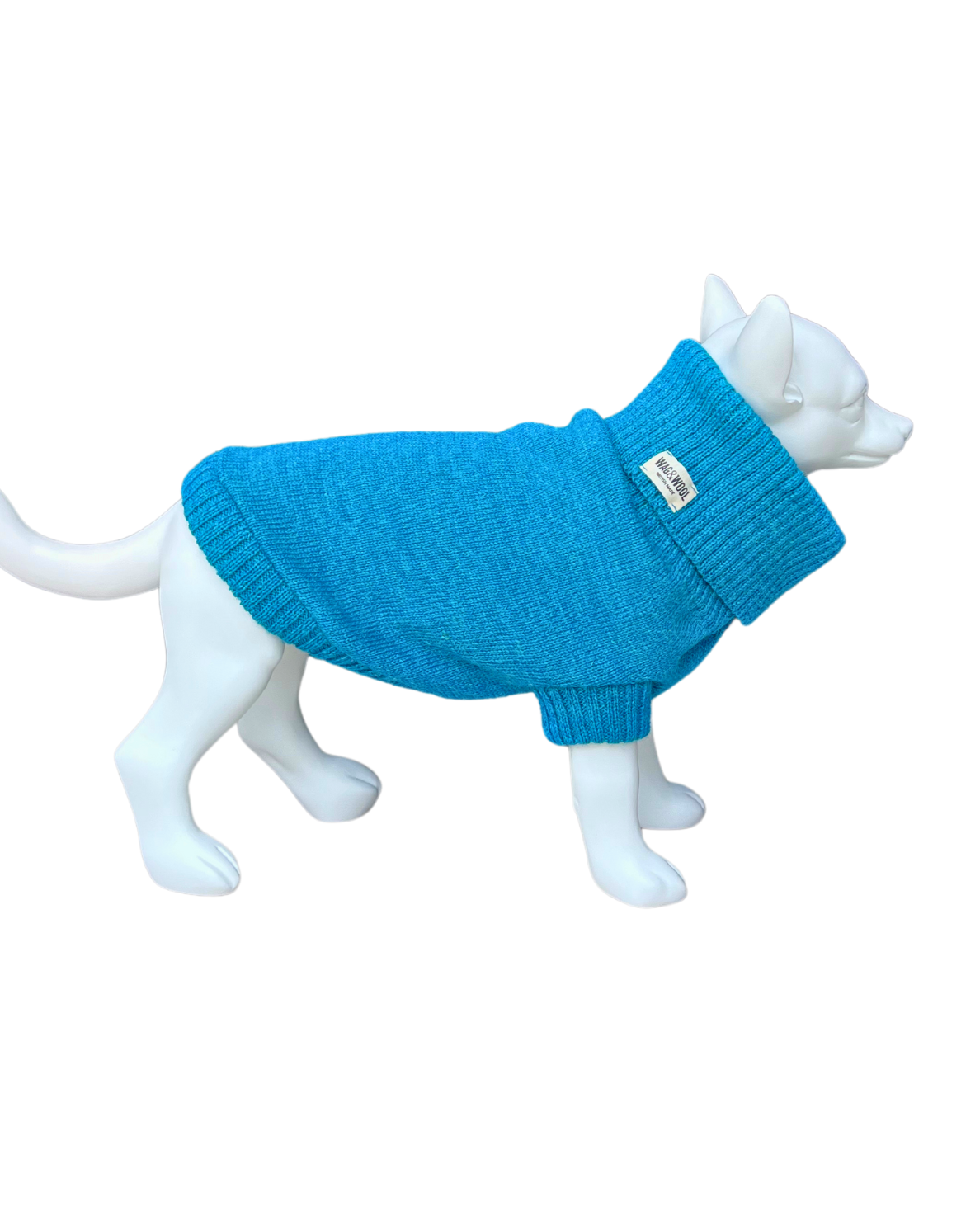british wool dog jumper in cerulean blue