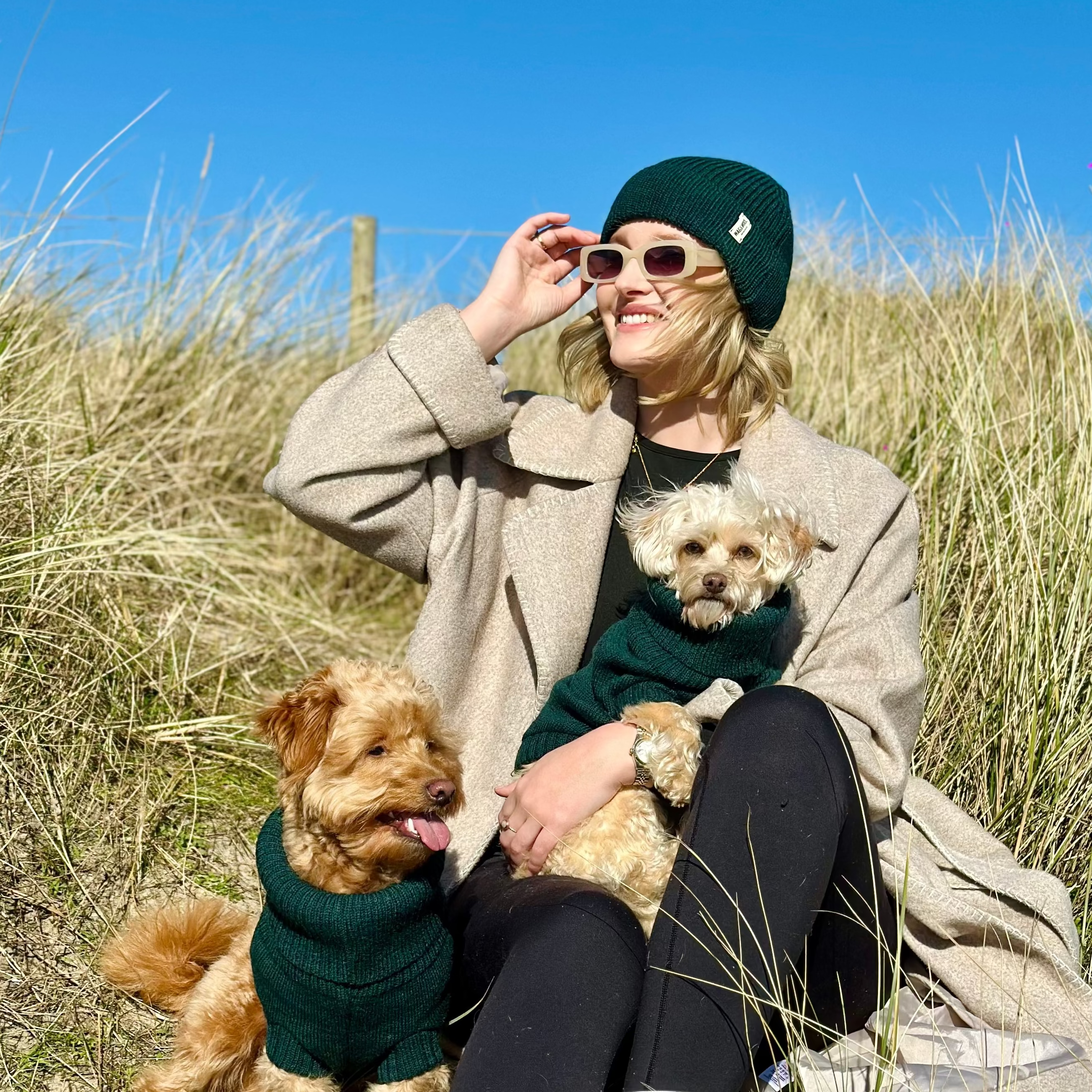 dog and owner matching set in green