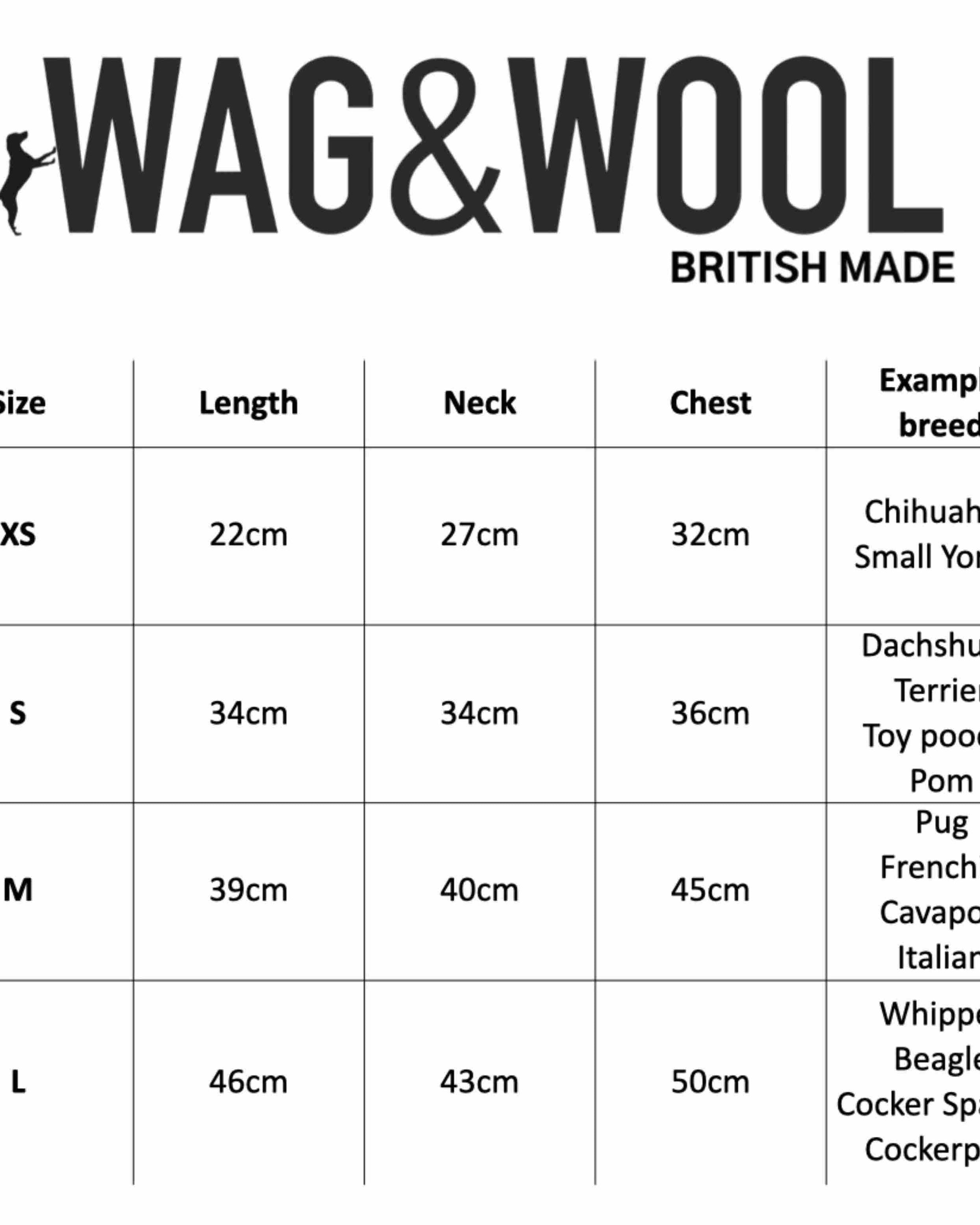 DOG JUMPER SIZE CHART