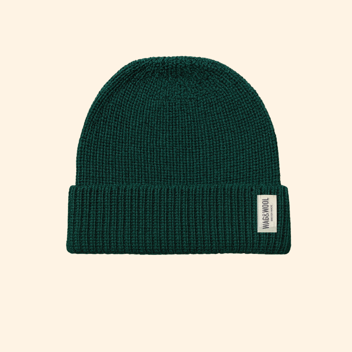 Forest Green Wool Beanie Hat flat lay