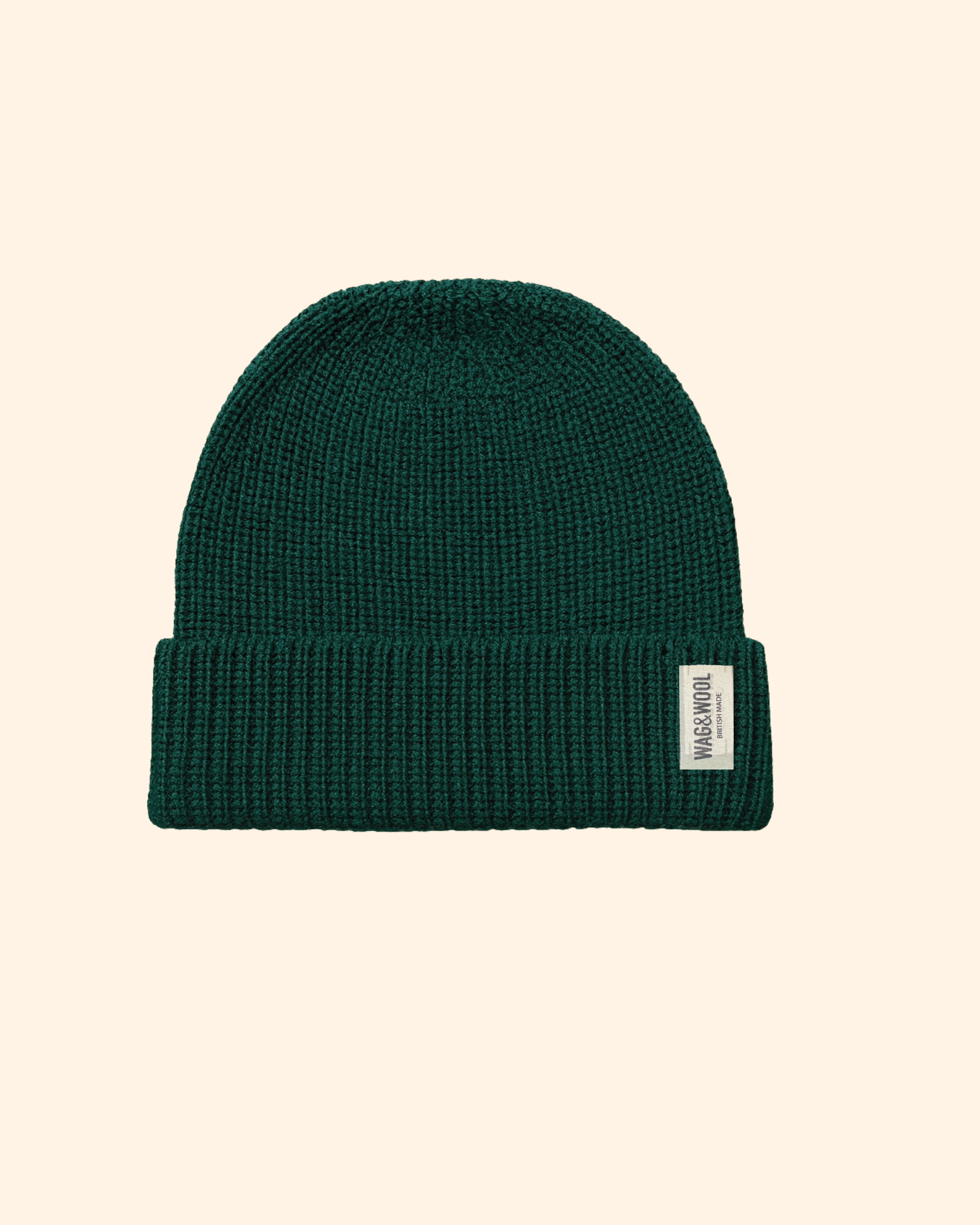 Forest Green Wool Beanie Hat flat lay