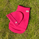 fandango pink dog jumper and matching beanie hat in british wool