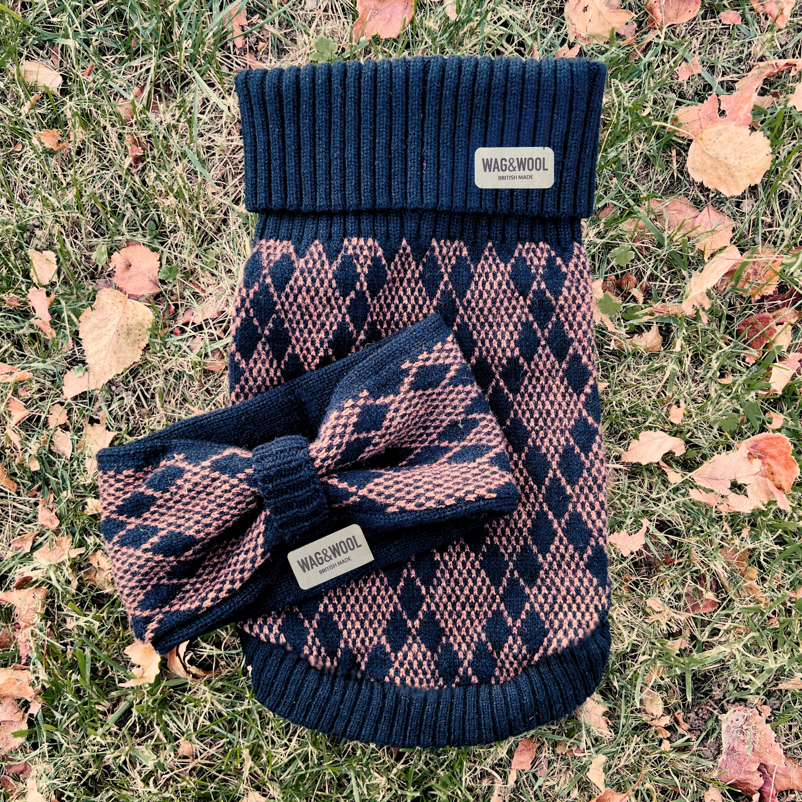 merino lambswool dog jumper and matching headband
