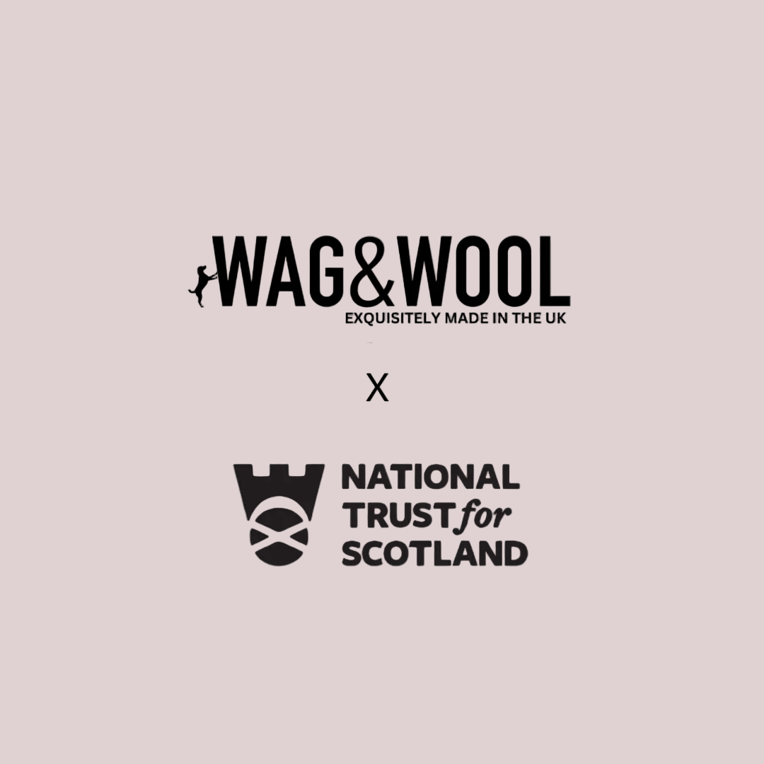 Collaboration between Wag & Wool and National Trust for Scotland on a beige background