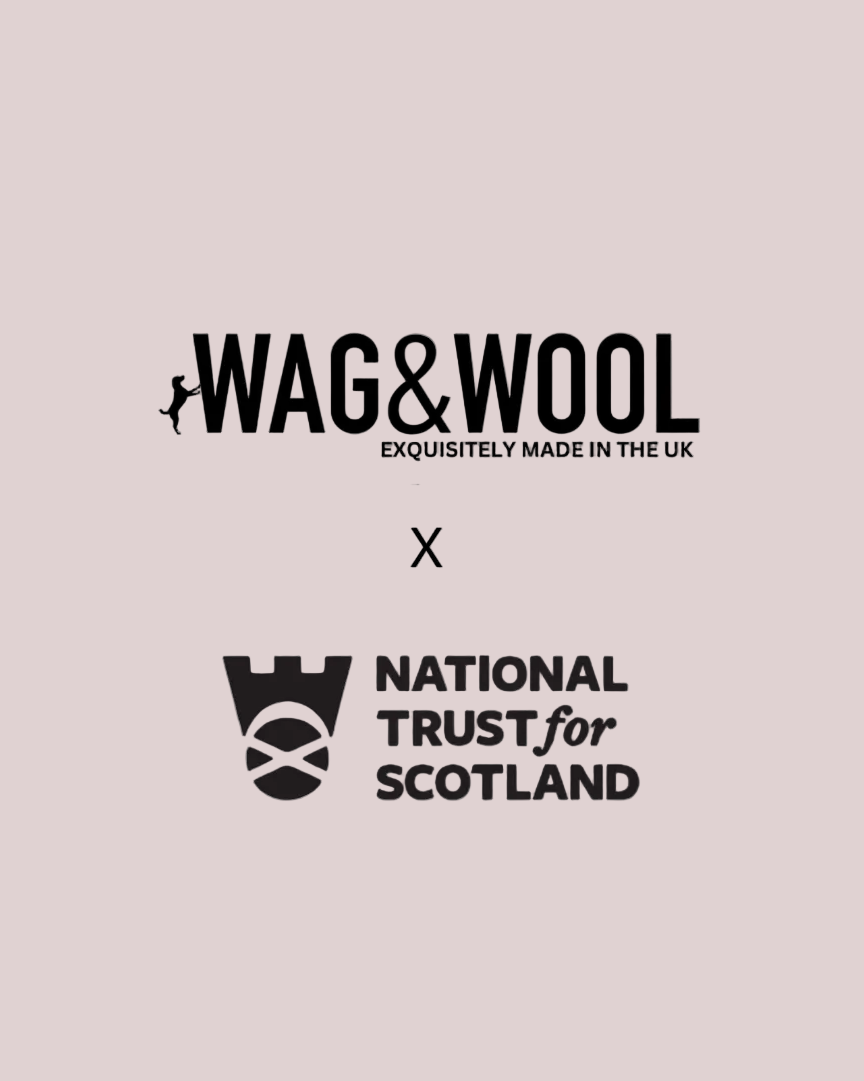 Collaboration between Wag & Wool and National Trust for Scotland on a beige background