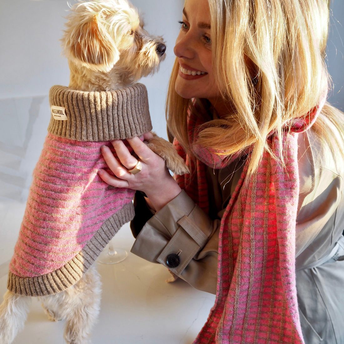 pink dog jumper and matching scarf model 