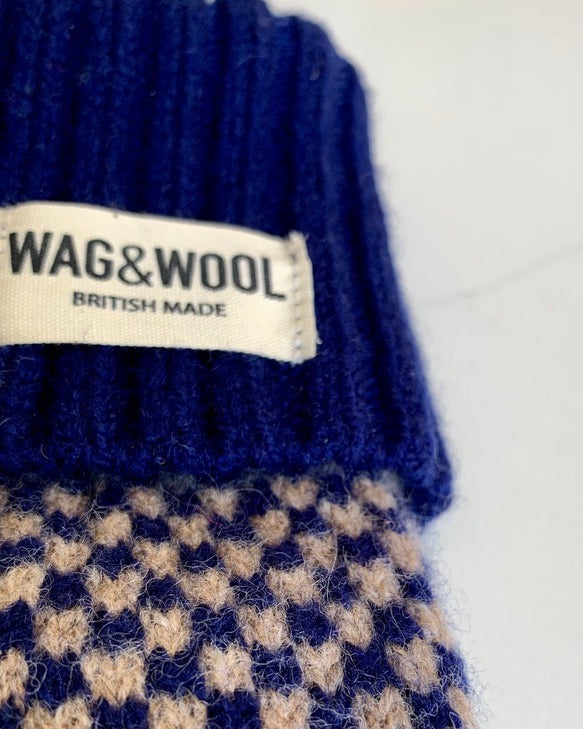 navy dog jumper label closeup