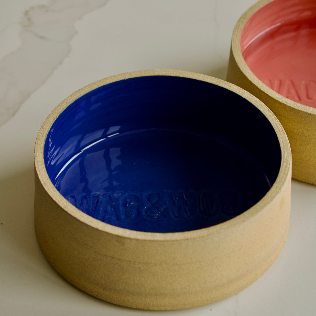 blue handmade dog bowl 
