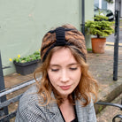 black and brown argyle knitted headband