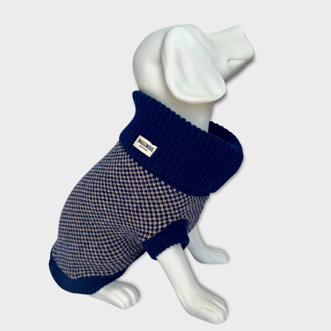 navy dog jumper on a dog mannequin