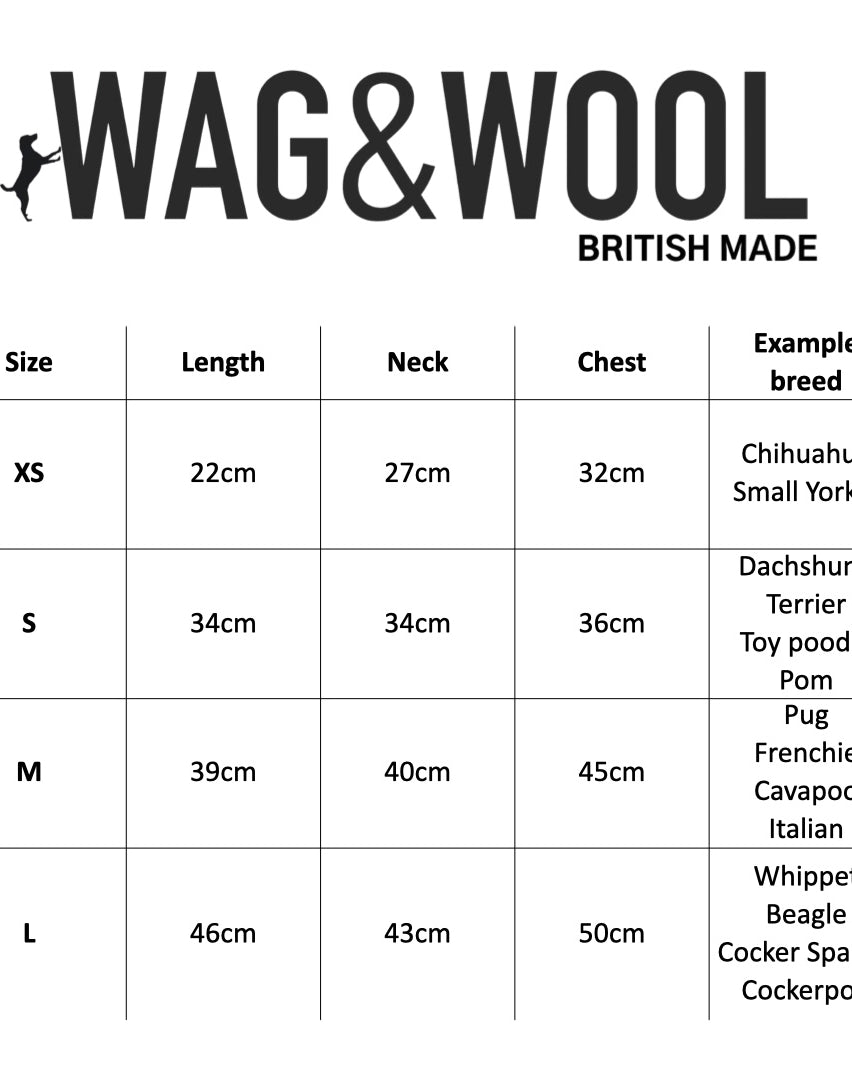 dog jumper size chart