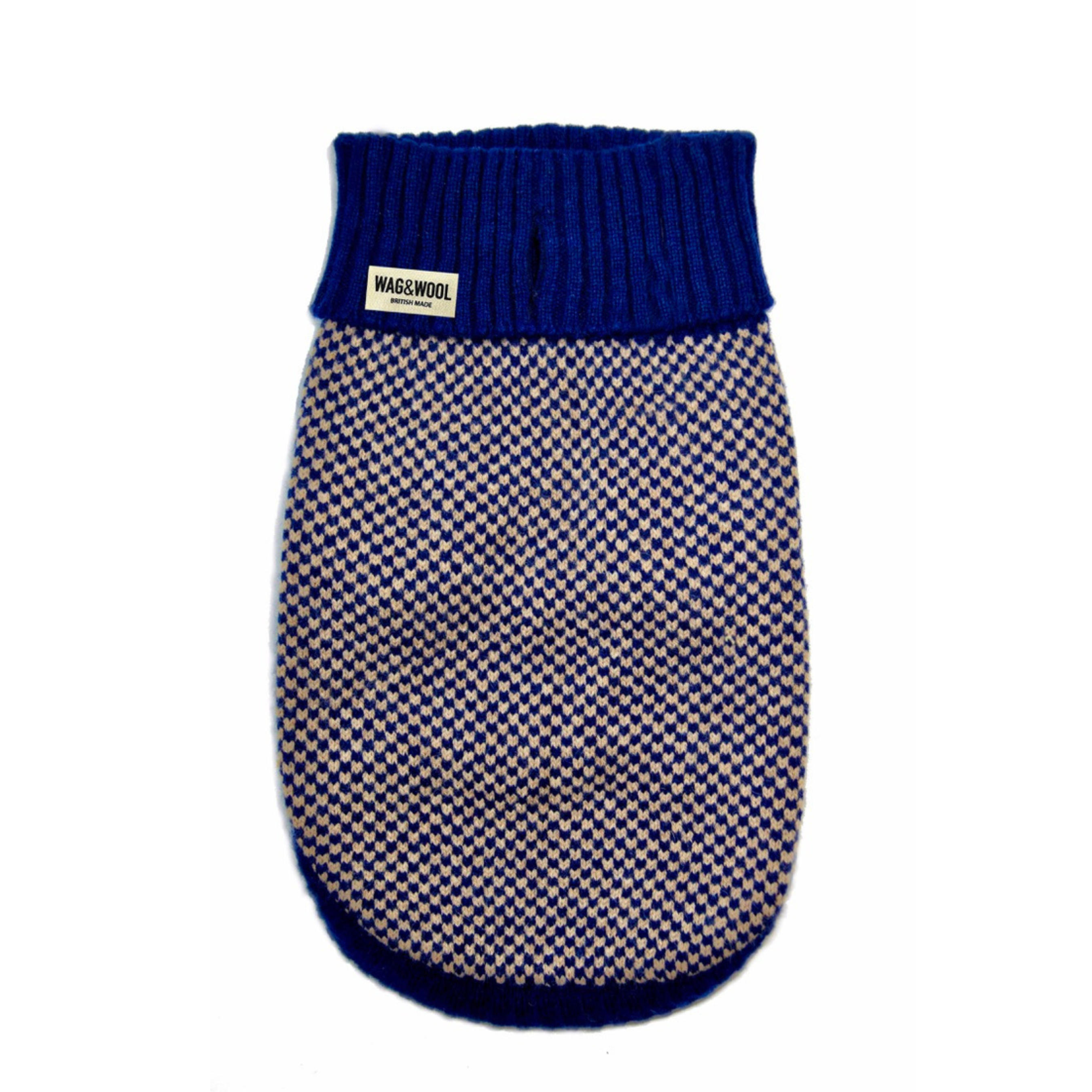 flat lay of a navy dog jumper