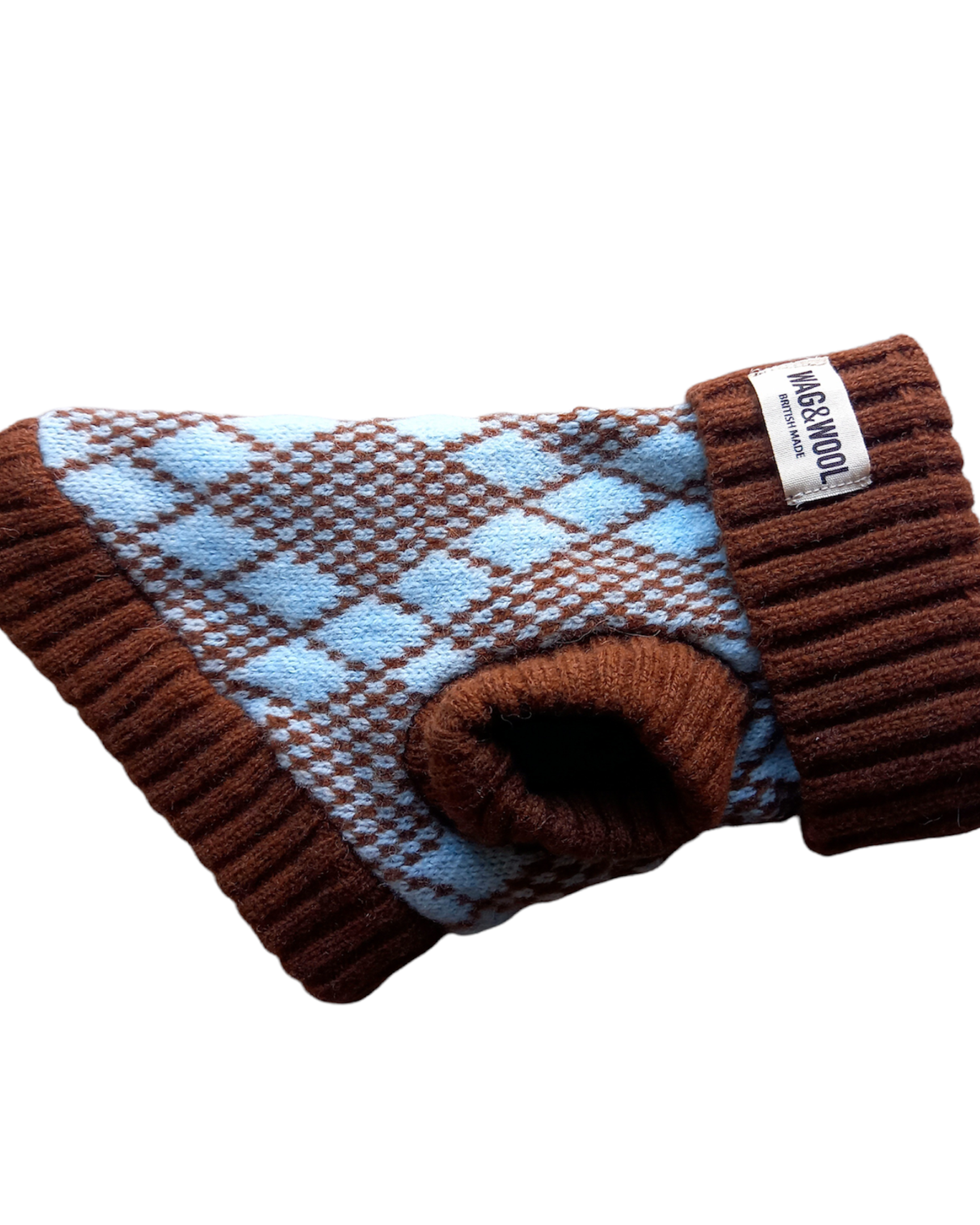 turquoise and brown smally dog jumper
