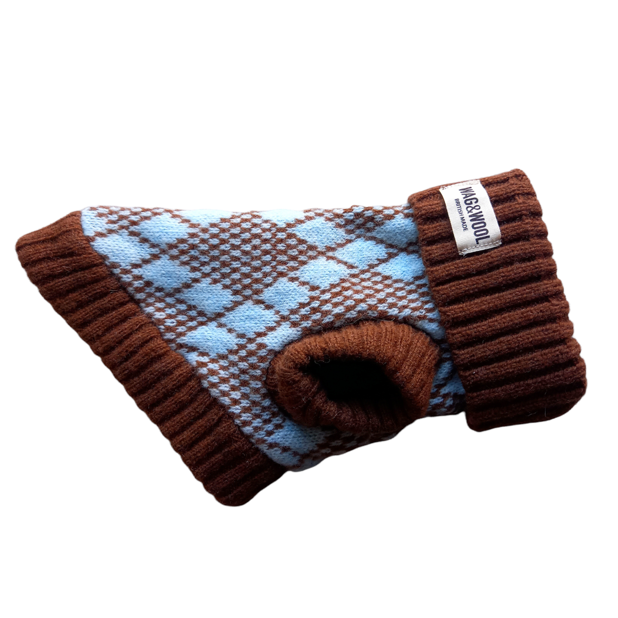 turquoise and brown smally dog jumper