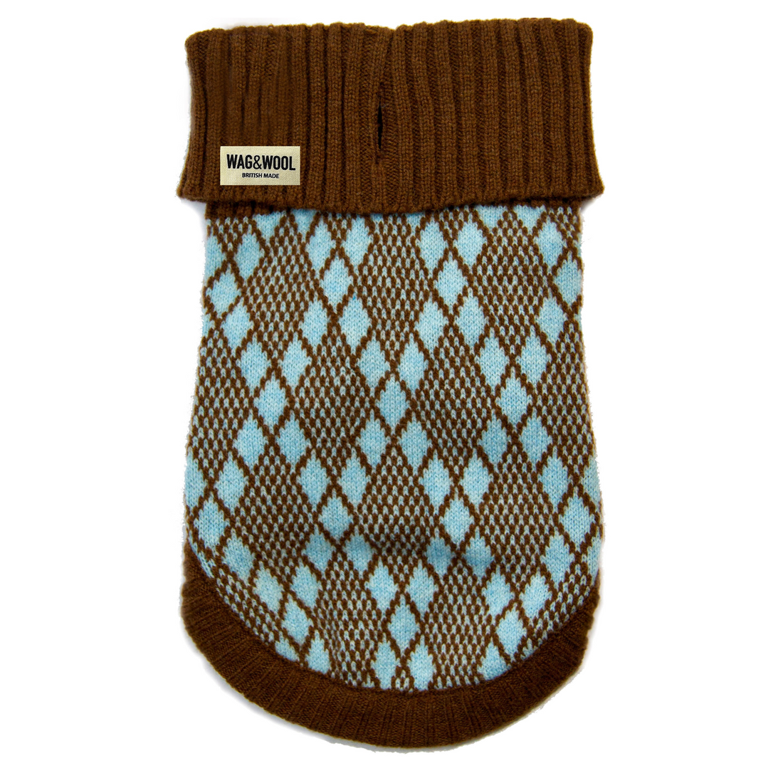 argyle turquoise and brown dog jumper 