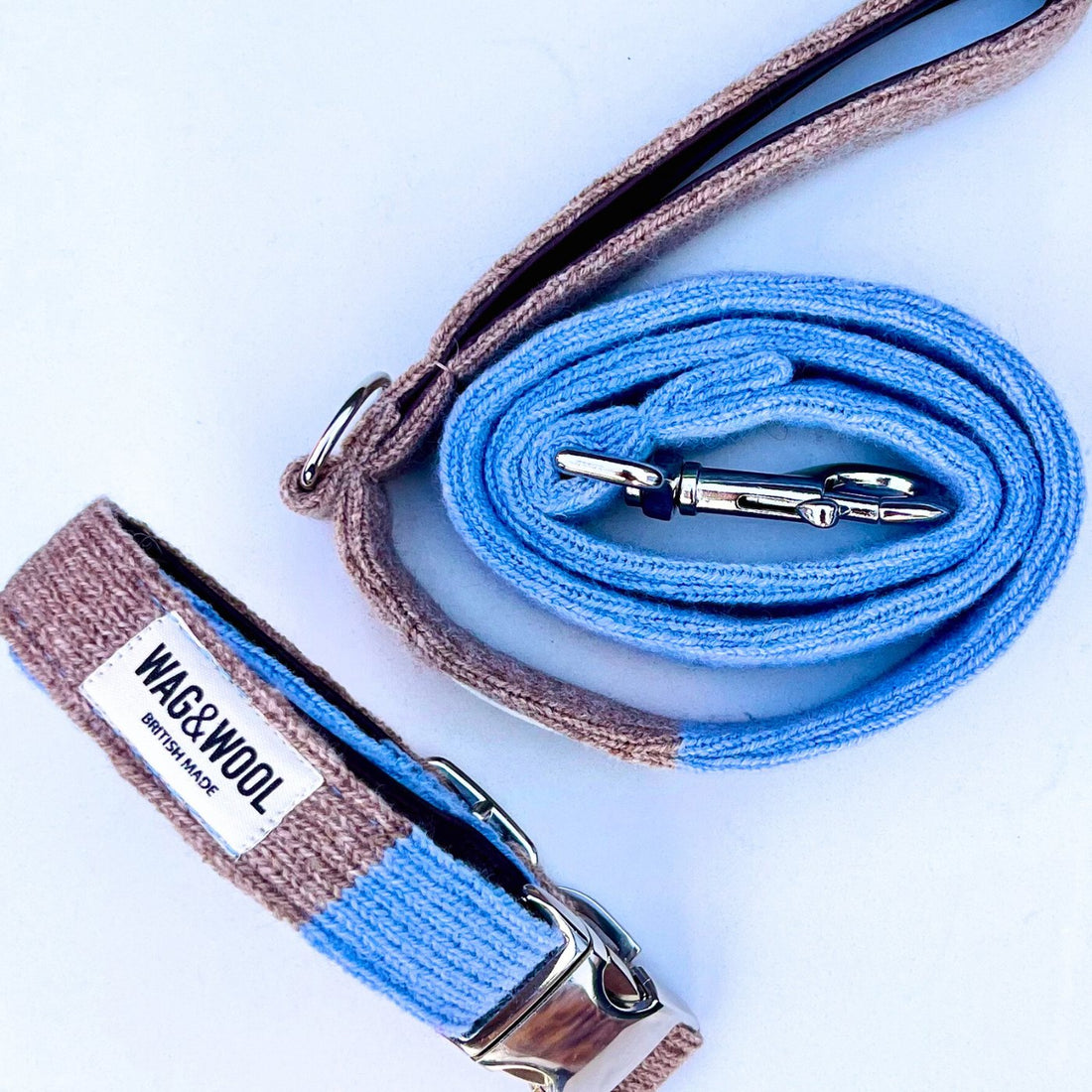 sky blue dog collar and lead sets
