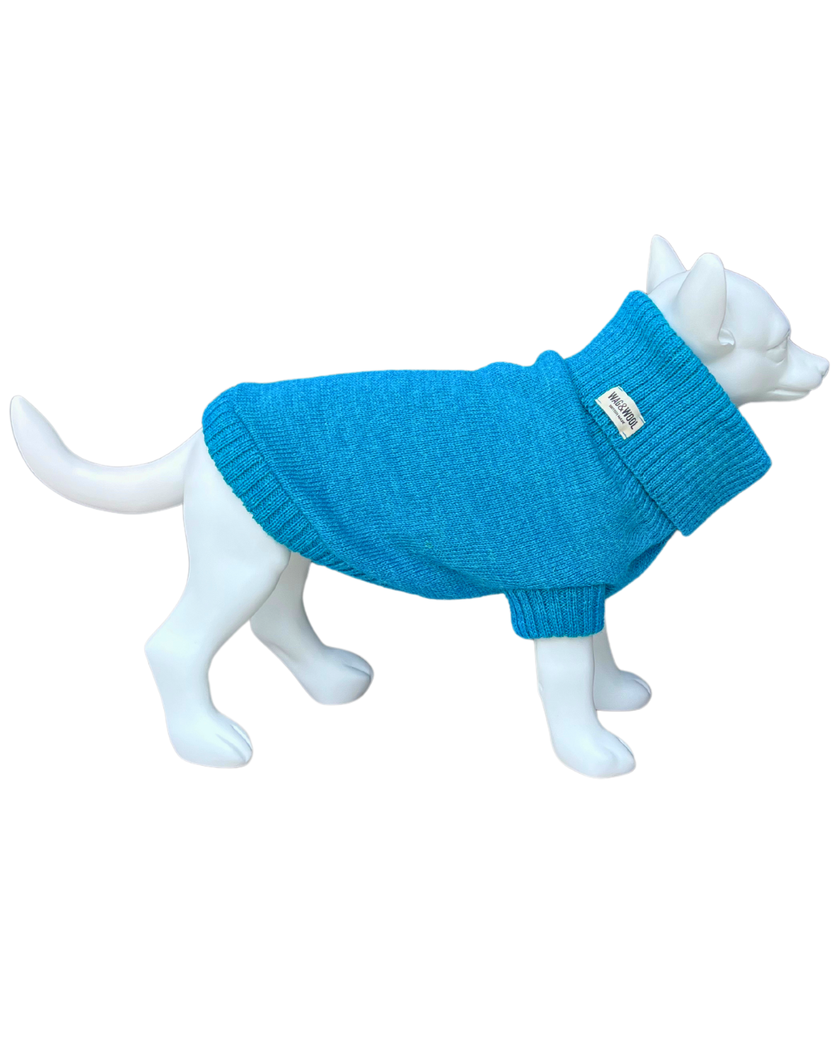 british wool dog jumper in cerulean blue