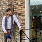 Mens Navy Wool Scarf on a man 