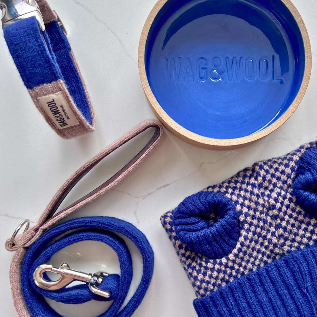 Navy Dog Collar and Lead Set Sustainable & British Made WAG&WOOL™