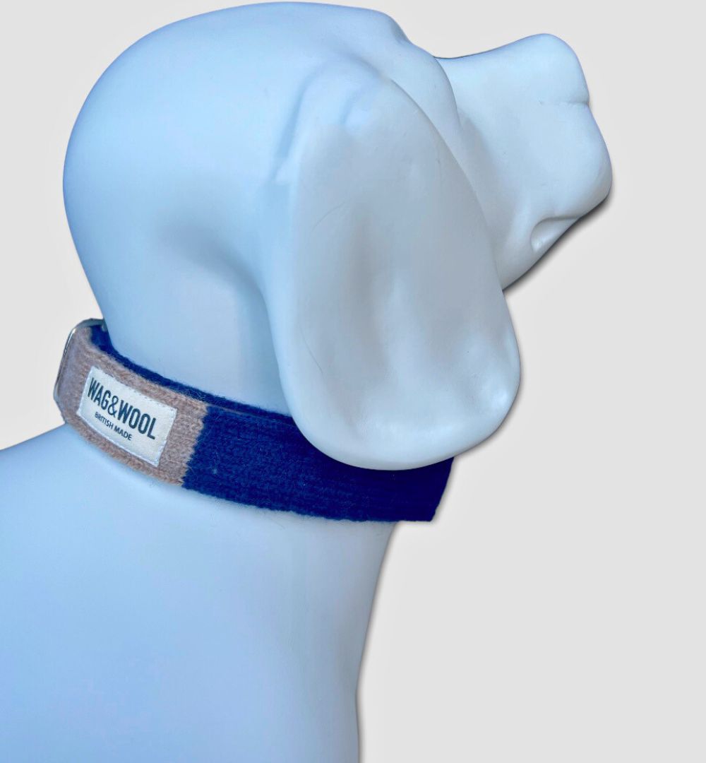 Navy Dog Collar and Lead Set Sustainable & British Made WAG&WOOL™