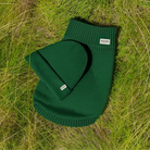 forest green dog jumper and matching beanie hat 