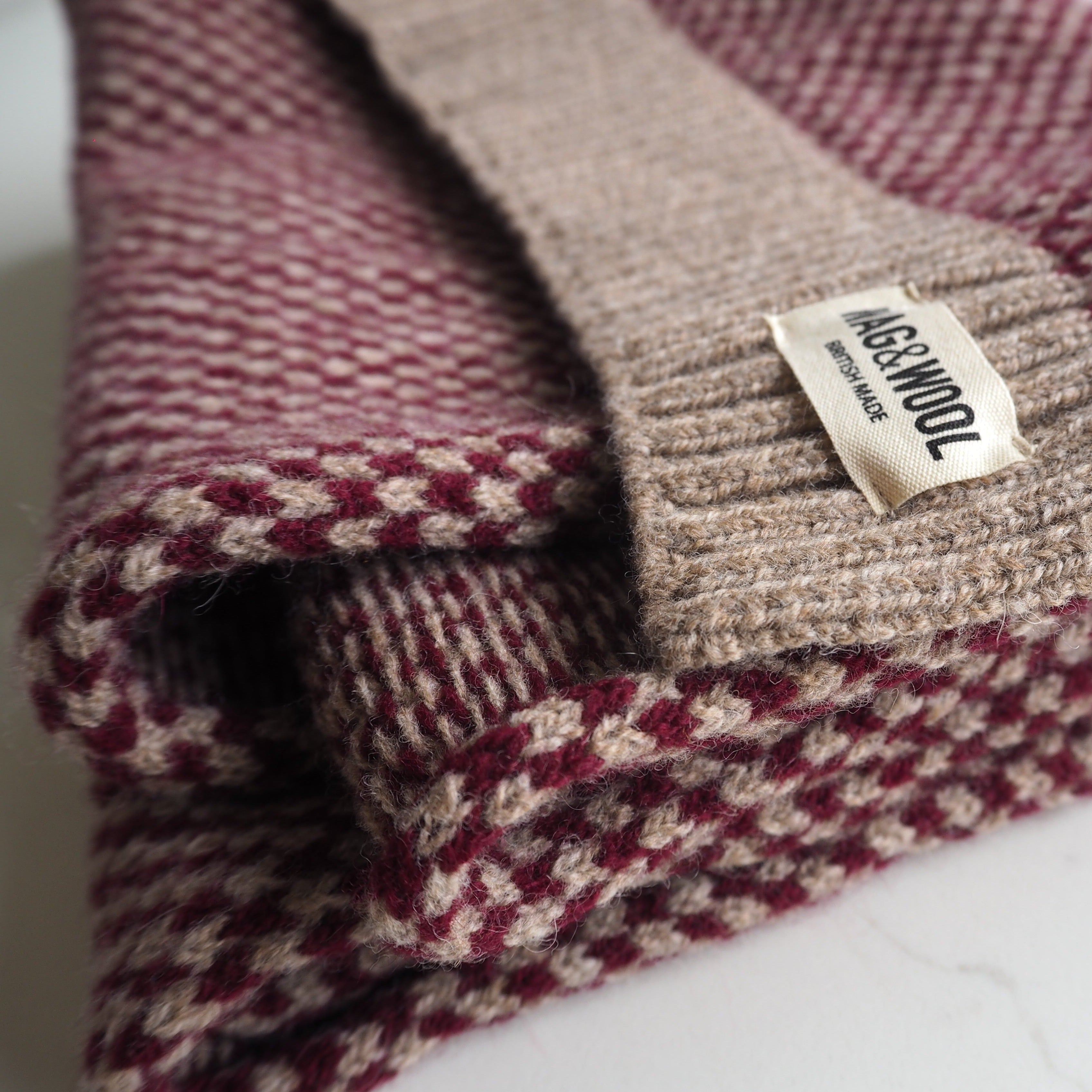 Mens Burgundy Wool Scarf folded up