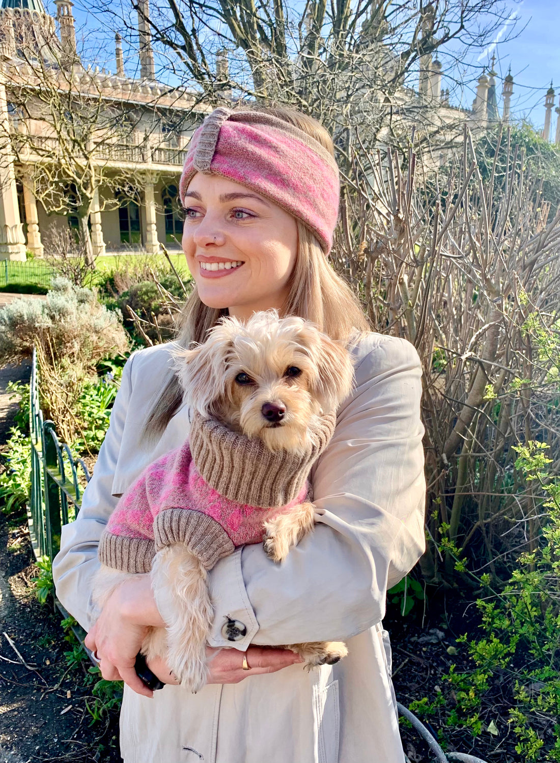 Pink Argyle Dog Jumper and Matching Headband