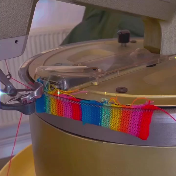 Rainbow dog bow tie on linking machine 