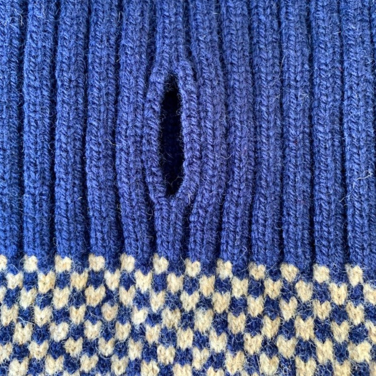 navy dog jumper with a hole for a lead