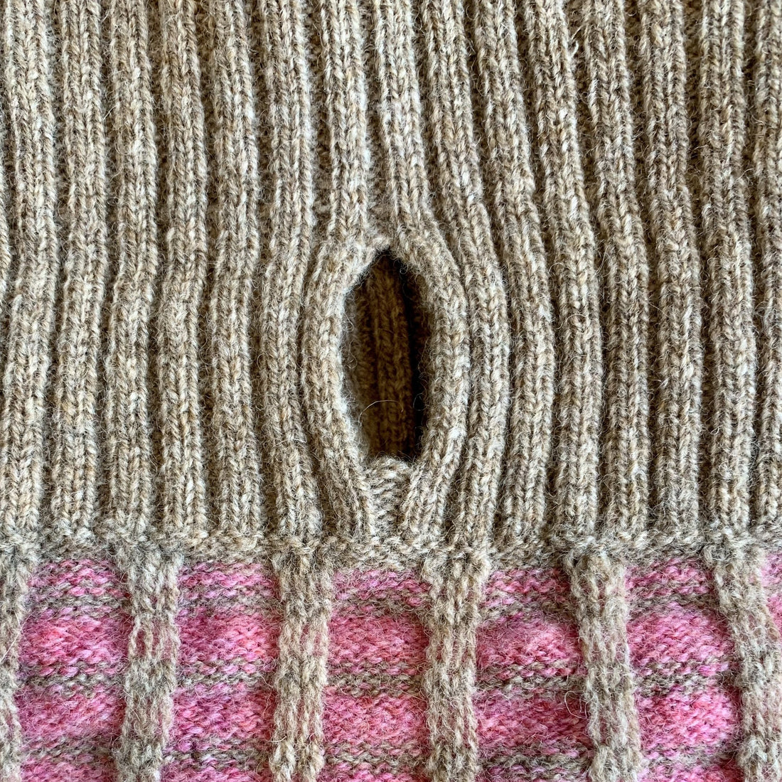 pink dog jumper with a lead hole 