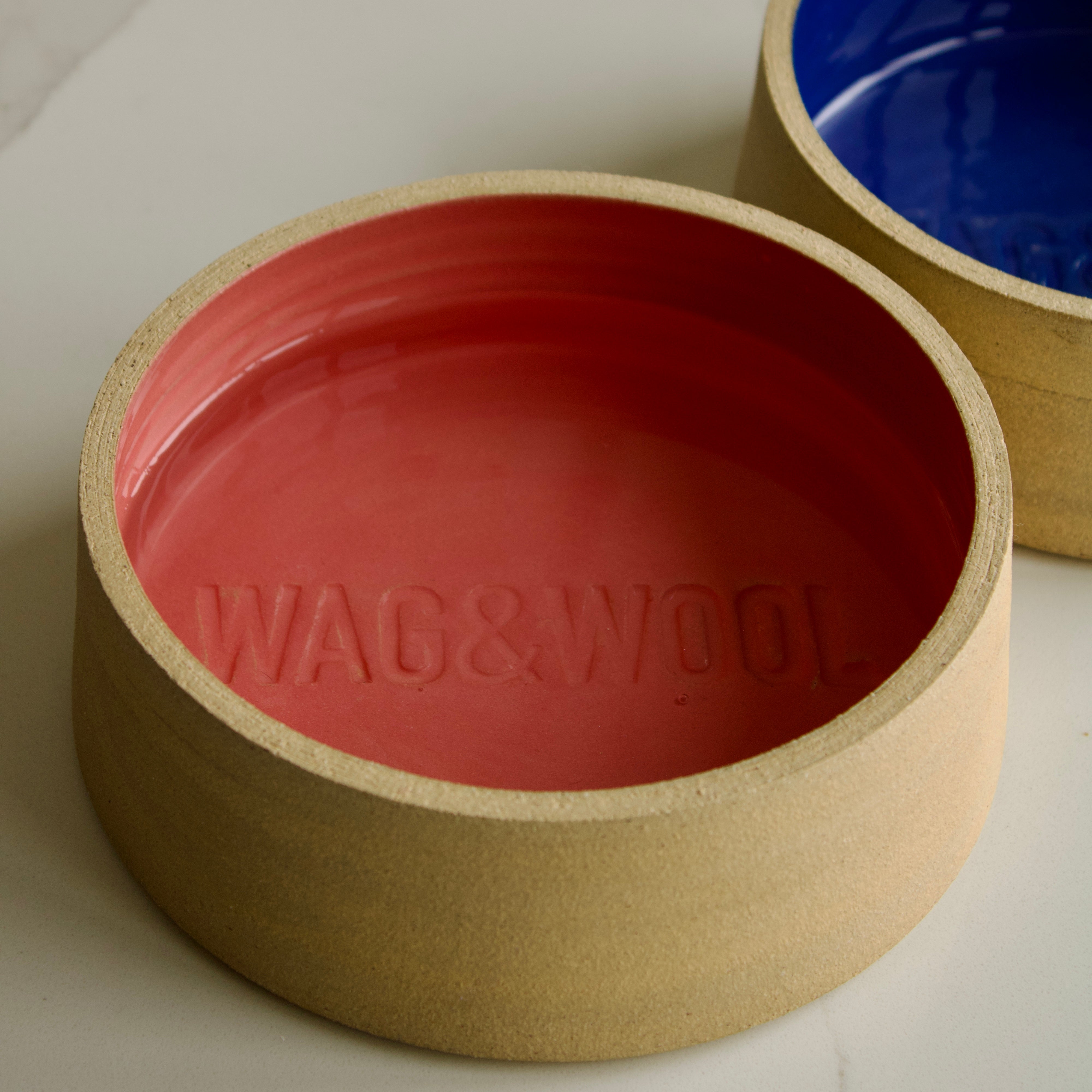 pink handmade dog bowl