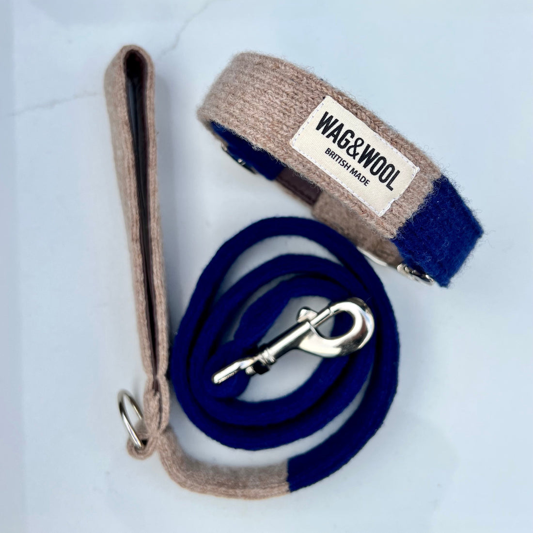 navy dog lead and collar set