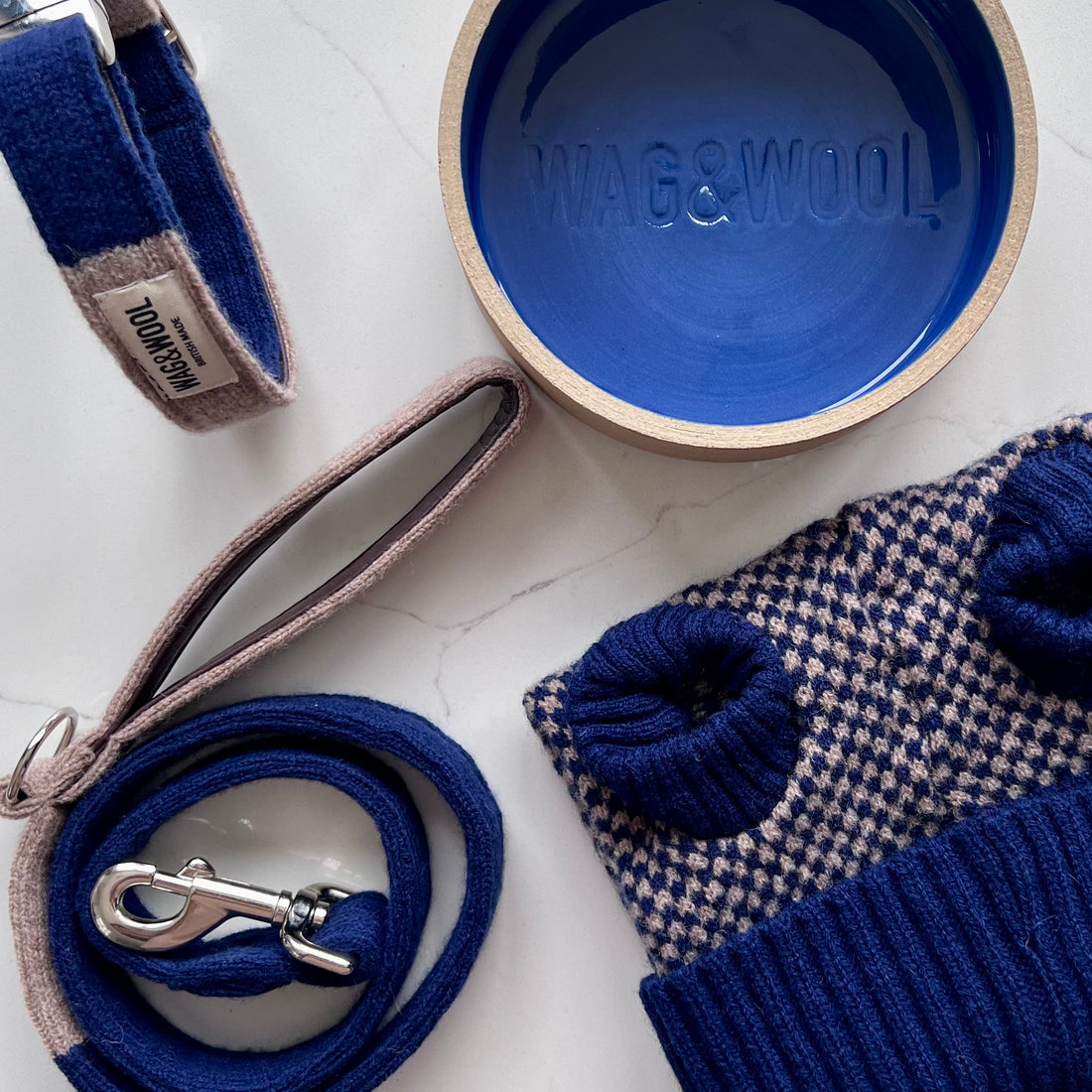 matching dog gift set in blue