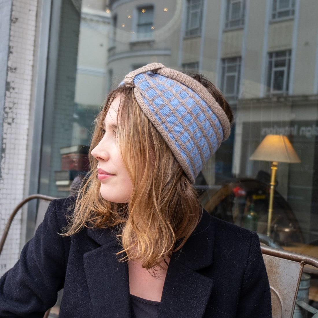 sky blue knitted headband 