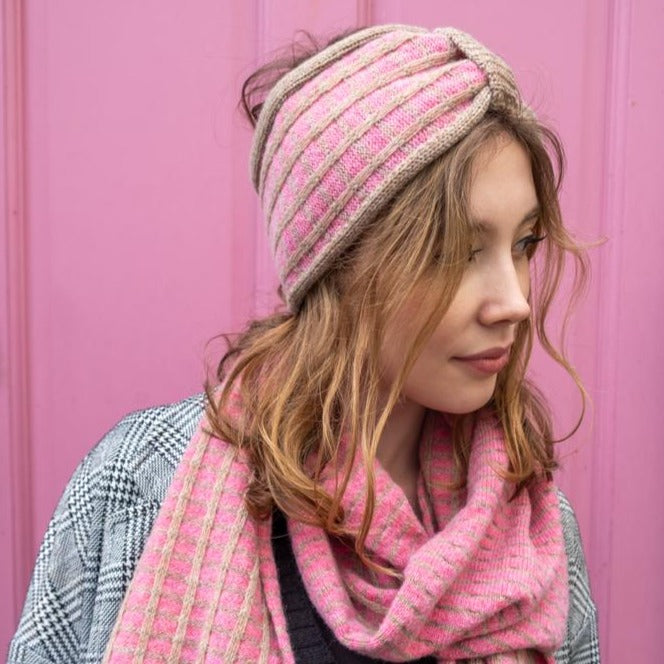 pink headband on a lady