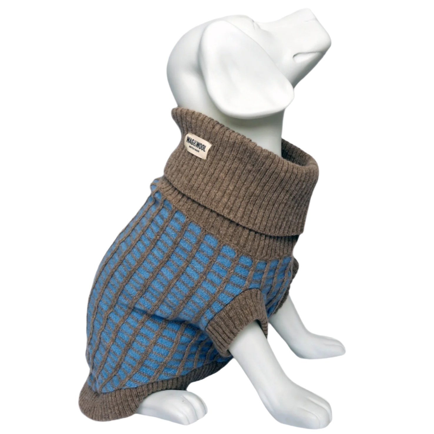 mannequin in a light blue dog jumper 