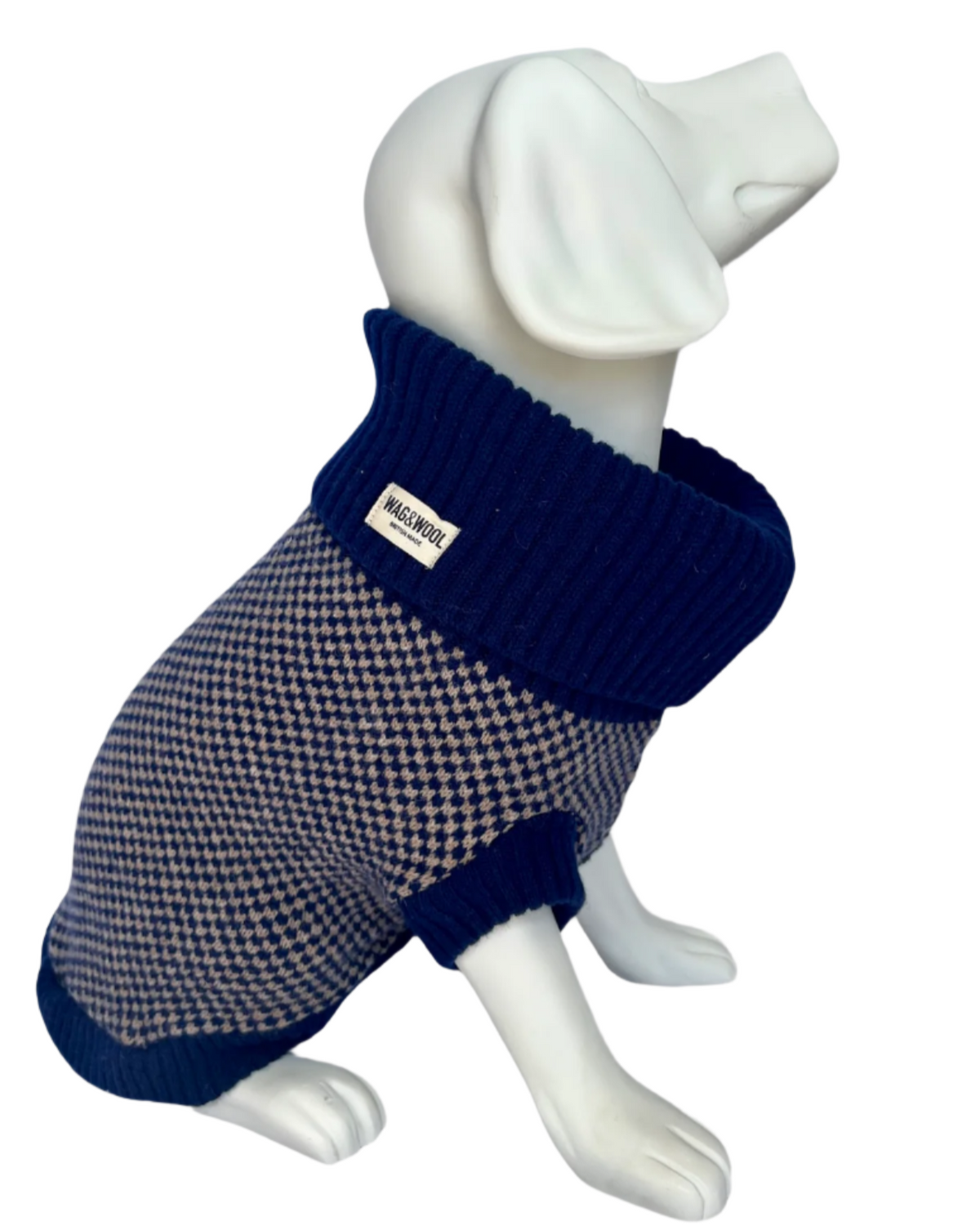 mannequin in a navy dog jumper 