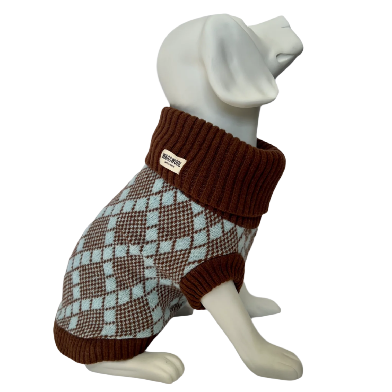 Turquoise and Brown Dog Jumper Sustainable British Made WAG WOOL