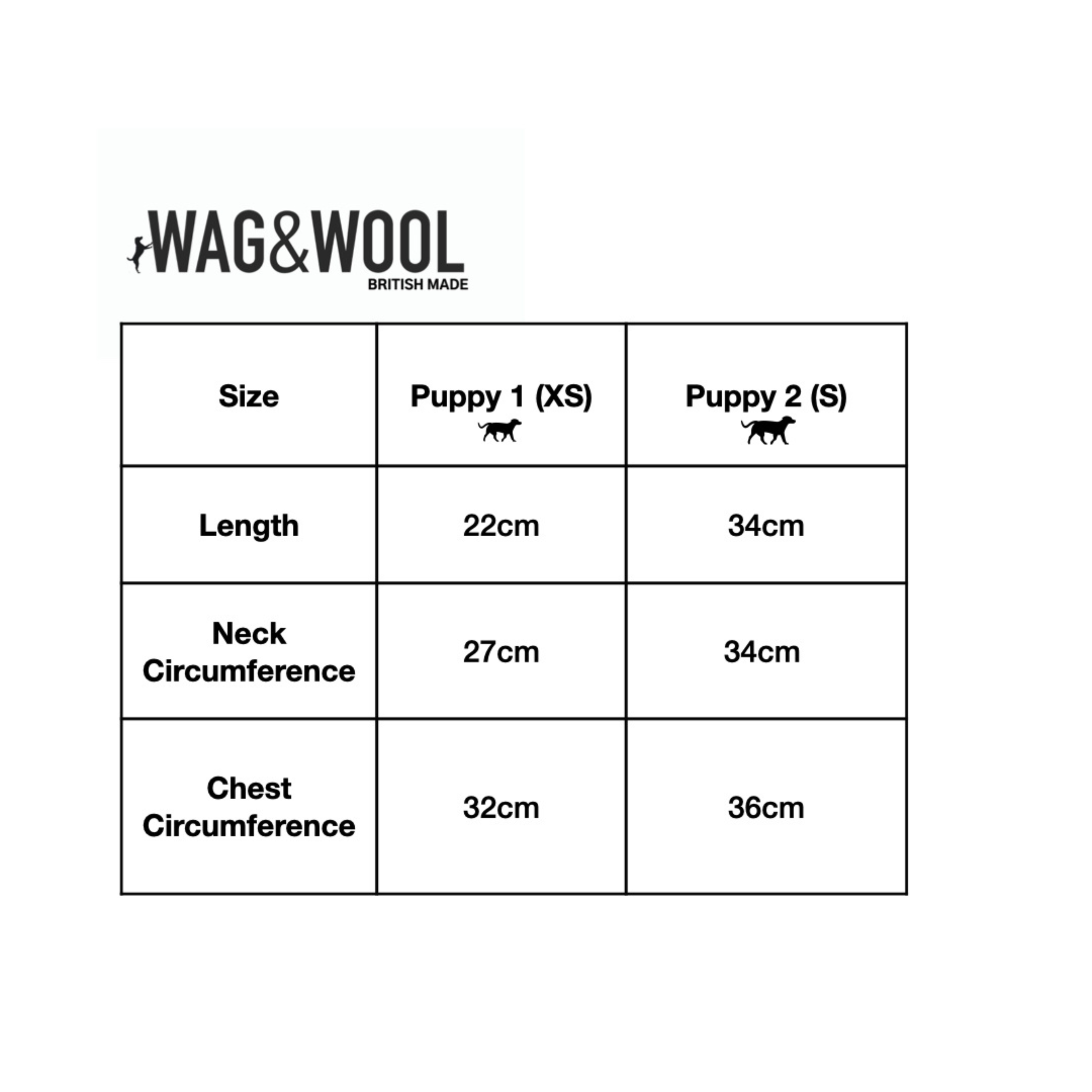puppy jumper size chart